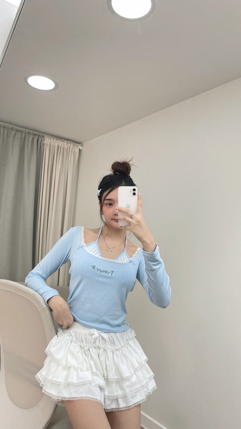 Women Stylist Halter Neck Bralettes Round Neck Long Sleeves Tops
